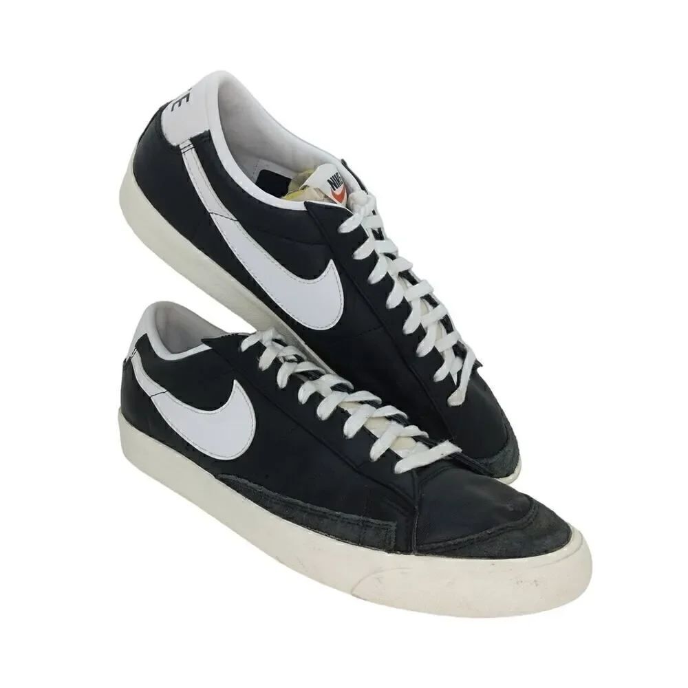 Nike Blazer Low Retro Mens Preowned Black & White Leather Casual Sneakers-sz. 12